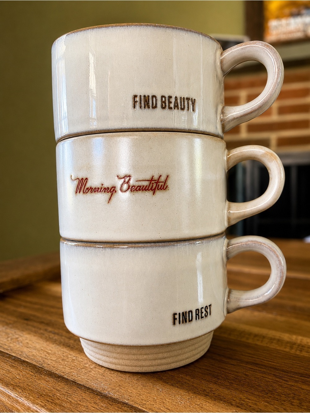 Cozy Set of 3 Aesthetic Coffee Mugs “Find Beauty “Morning Beautiful” Find Rest”